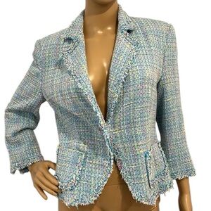 Zara Baby Blue Plaid Single Button Single Breast 3/4 sleeves blazer size 10